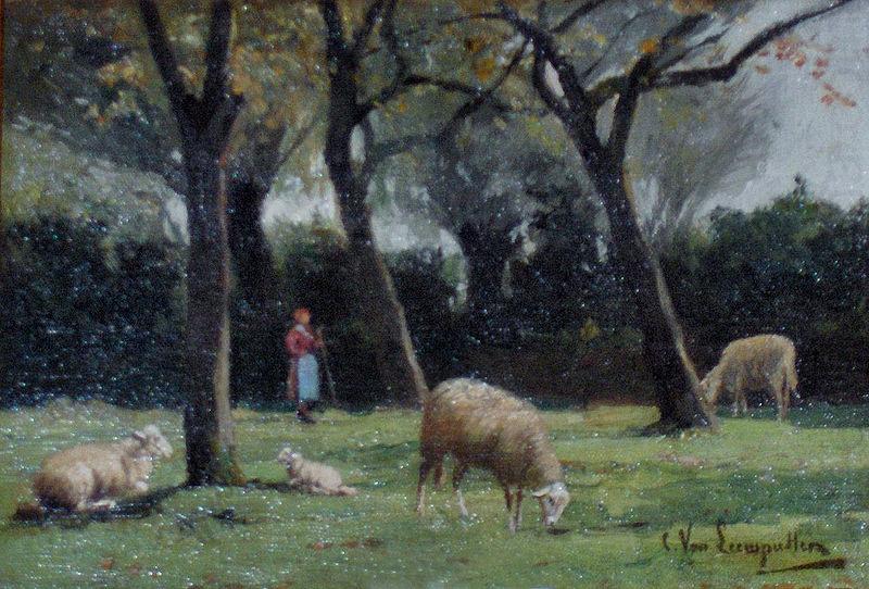 unknow artist Shepherdess with sheep china oil painting image